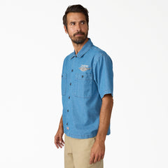 "Dickies x Harley-Davidson® Boxy Fit Chambray Embroidered Work Shirt"