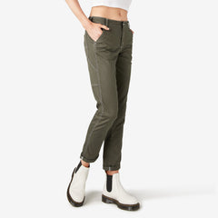 "Women's Slim Straight Fit Roll Hem Carpenter Pants"