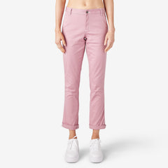 "Women's Slim Straight Fit Roll Hem Carpenter Pants"