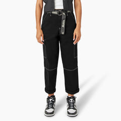 "Women's Relaxed Fit Contrast Stitch Cropped Cargo Pants"