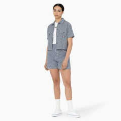 "Women's Hickory Stripe Cropped Work Shirt"