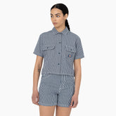 "Women's Hickory Stripe Cropped Work Shirt"