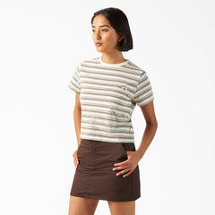 "Women's Large Striped Cropped Pocket T-Shirt"