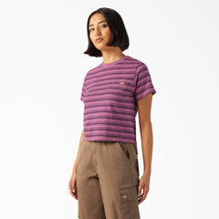 "Women's Large Striped Cropped Pocket T-Shirt"