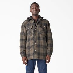 "Water Repellent Flannel Hooded Shirt Jacket"