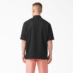 "Mixed Media Zip Front Short Sleeve Work Shirt"
