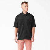 "Mixed Media Zip Front Short Sleeve Work Shirt"