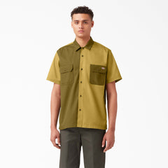 "Twill Button-Up Short Sleeve Work Shirt"