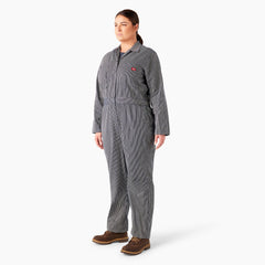 "Women's Plus Relaxed Fit Long Sleeve Hickory Stripe Coveralls"