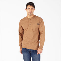"Heavyweight Heathered Long Sleeve Henley T-Shirt"
