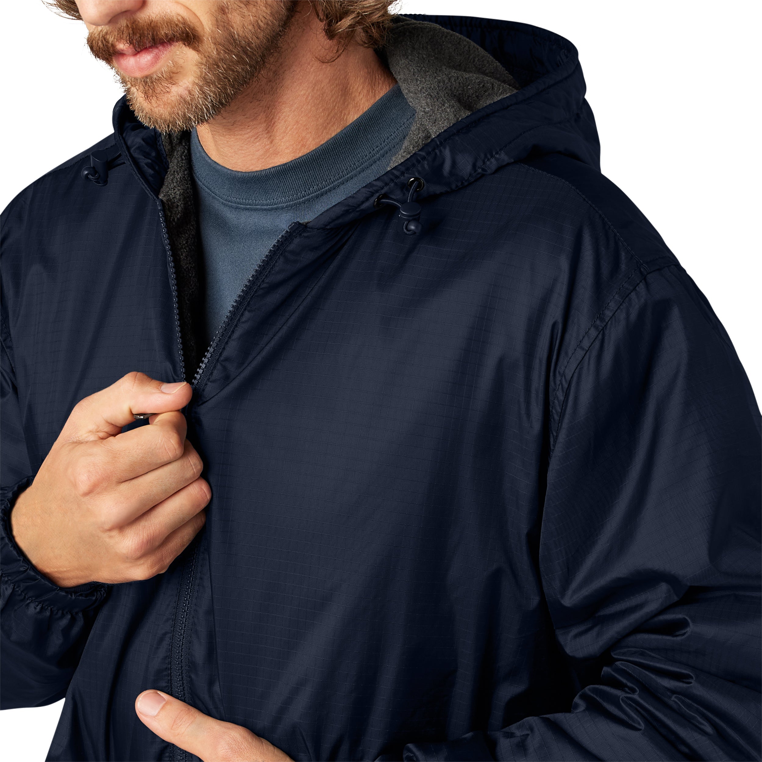 "Fleece Lined Nylon Hooded Jacket"