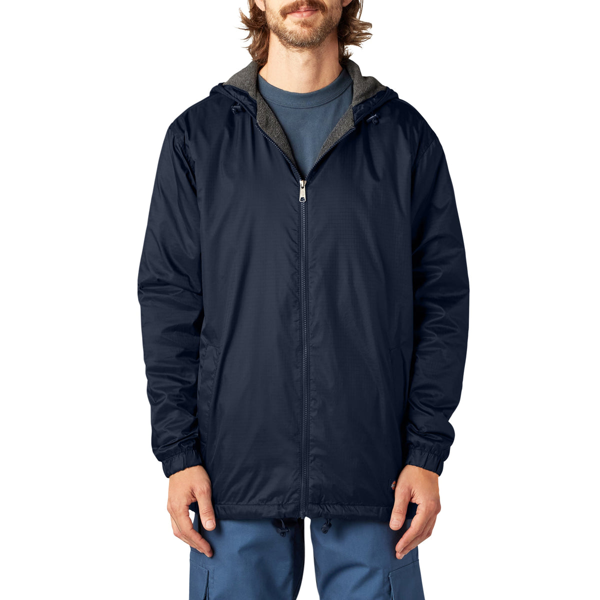 "Fleece Lined Nylon Hooded Jacket"