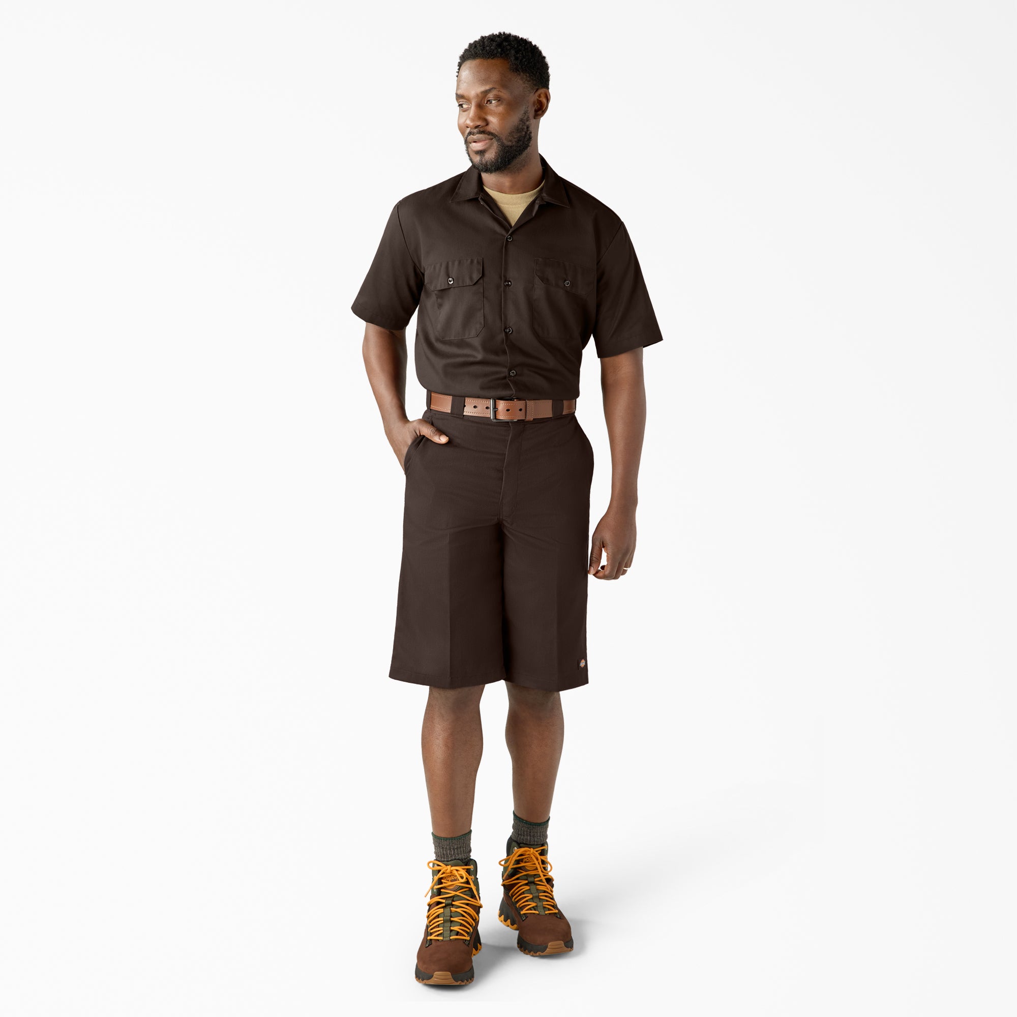 "Loose Fit Flat Front Work Shorts, 13"""