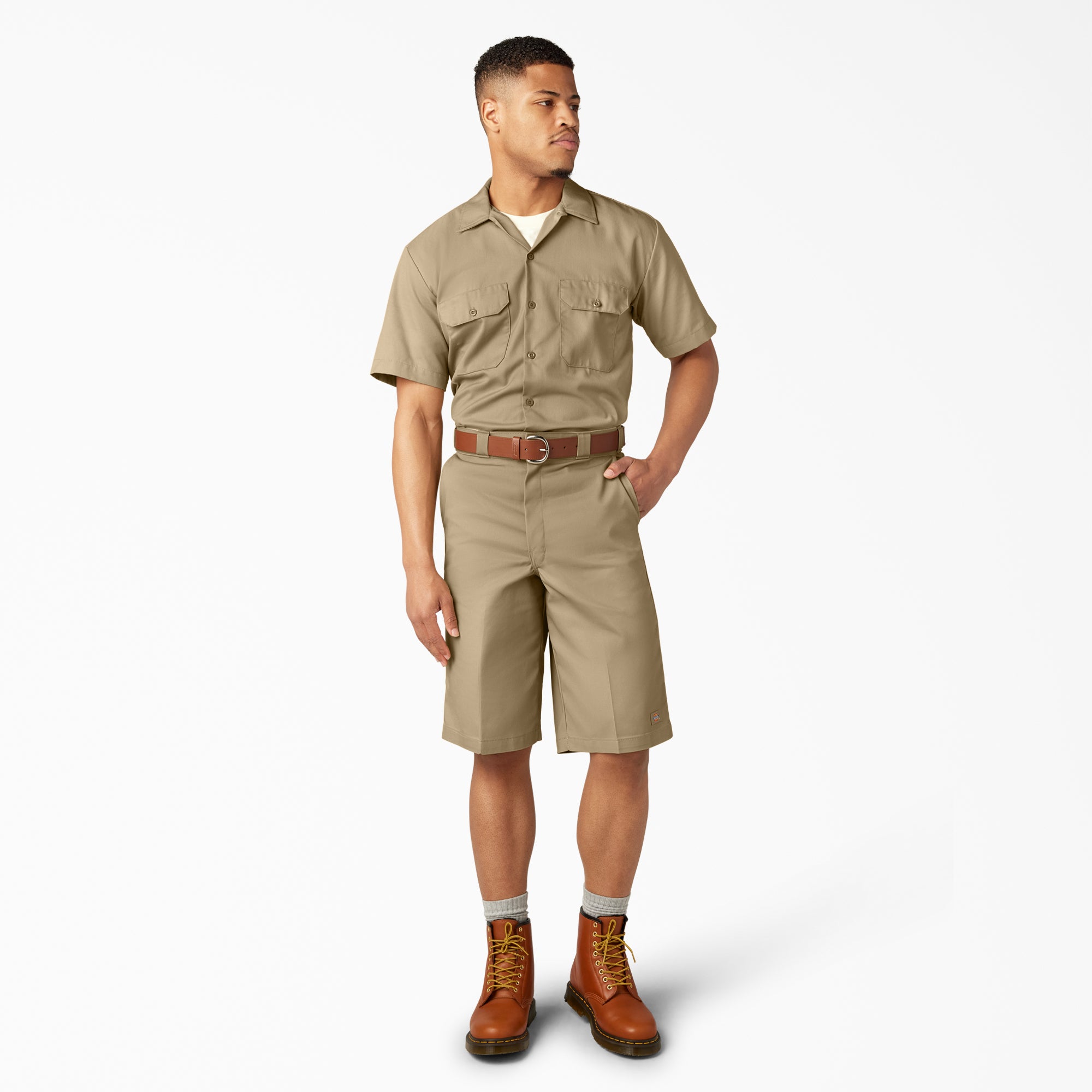 "Loose Fit Flat Front Work Shorts, 13"""