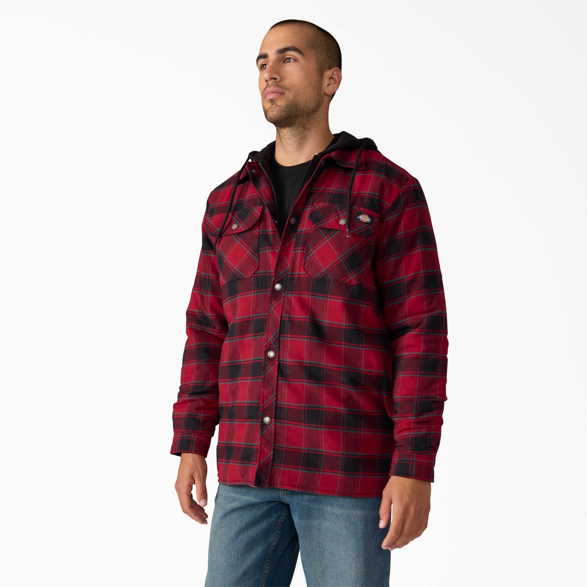 "Water Repellent Flannel Hooded Shirt Jacket"