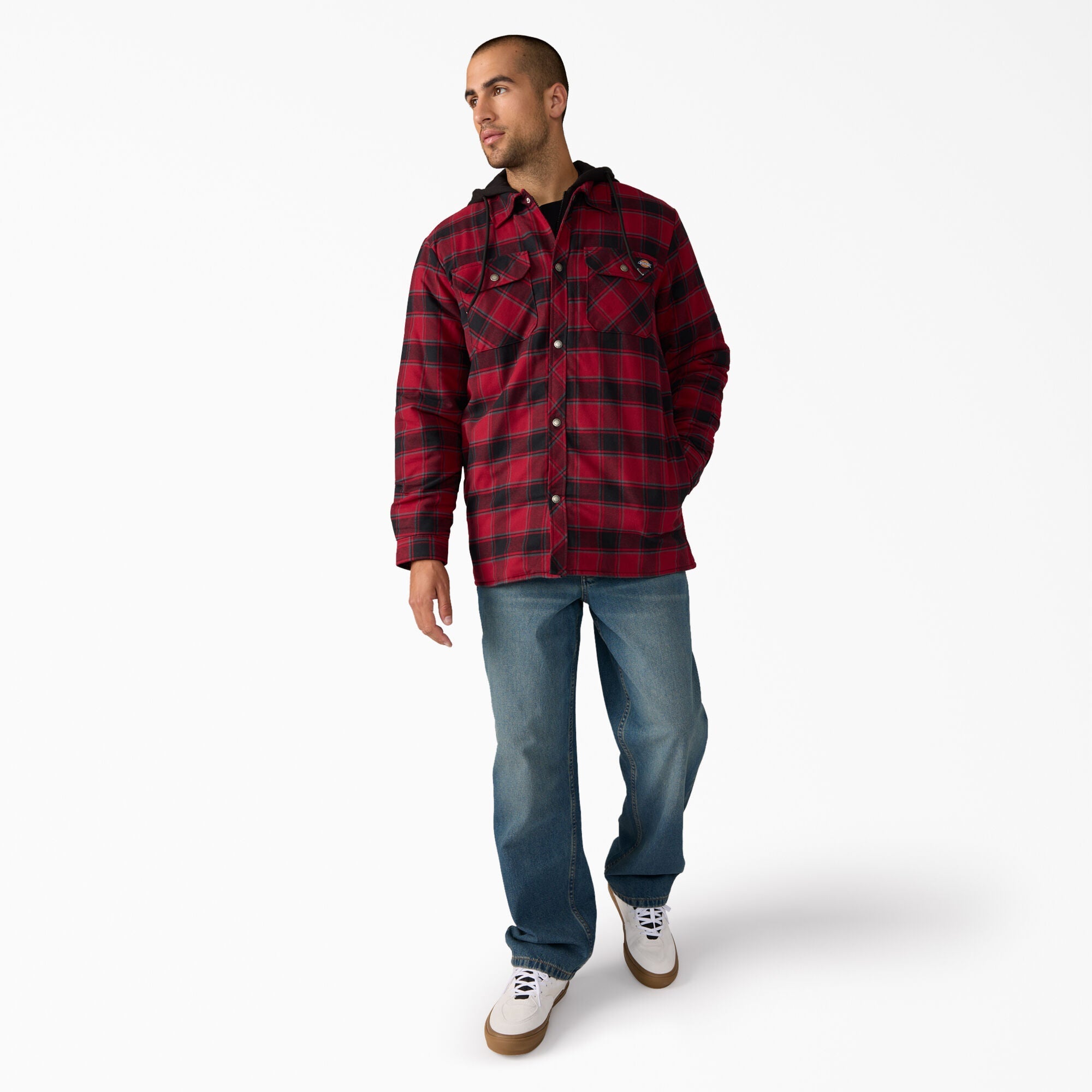 "Water Repellent Flannel Hooded Shirt Jacket"