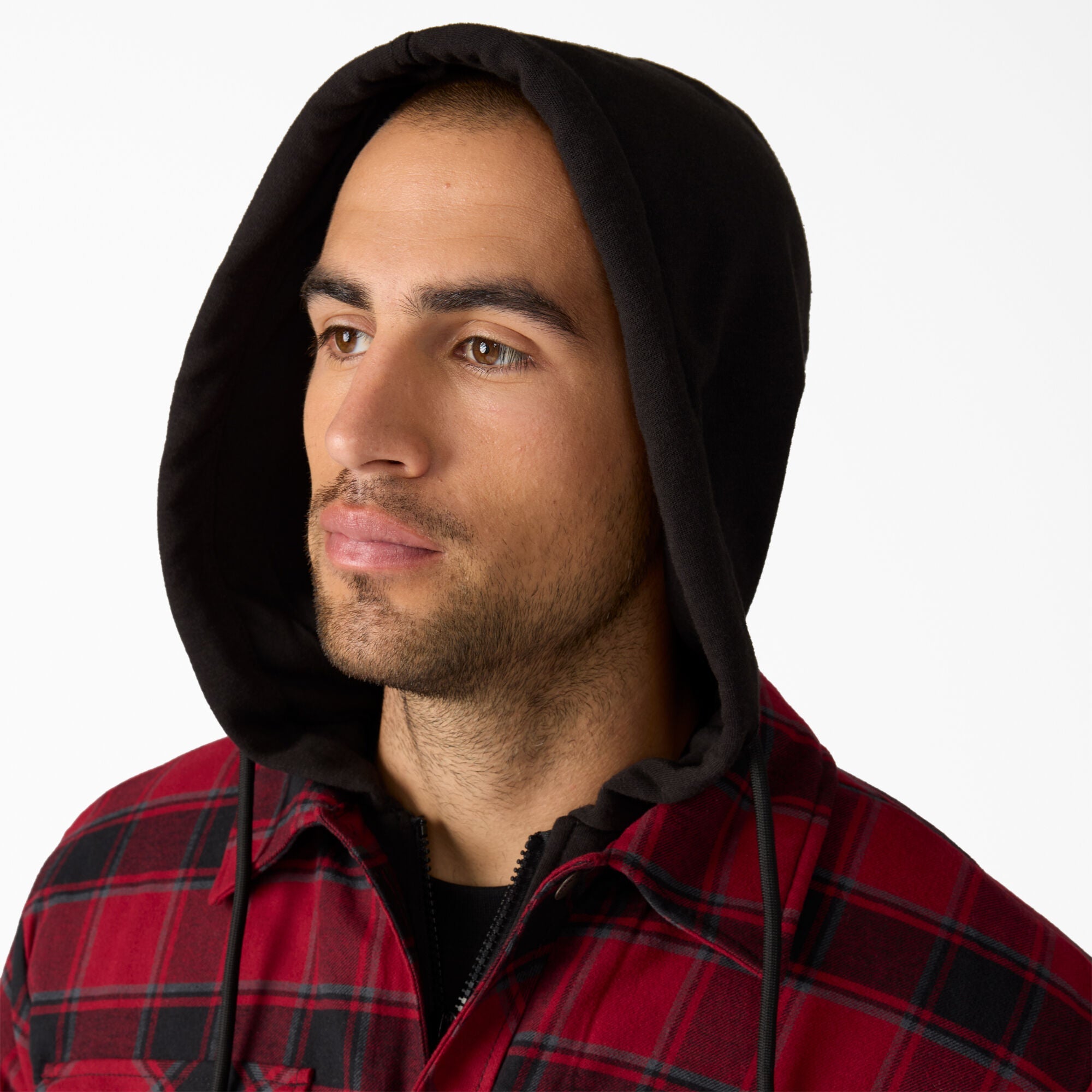 "Water Repellent Flannel Hooded Shirt Jacket"