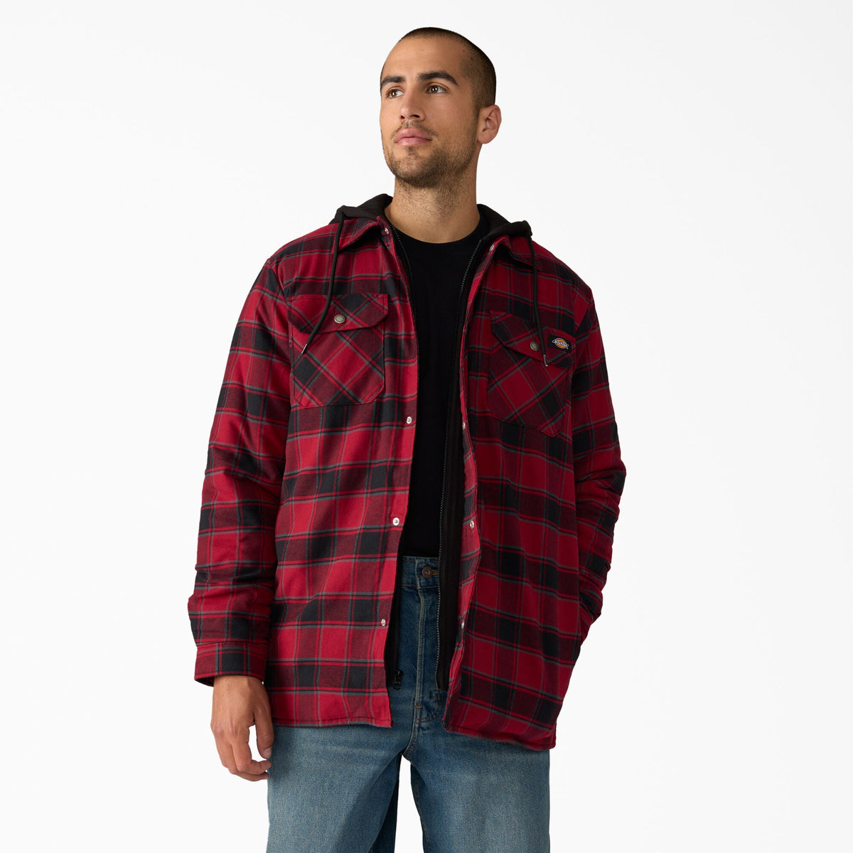 "Water Repellent Flannel Hooded Shirt Jacket"