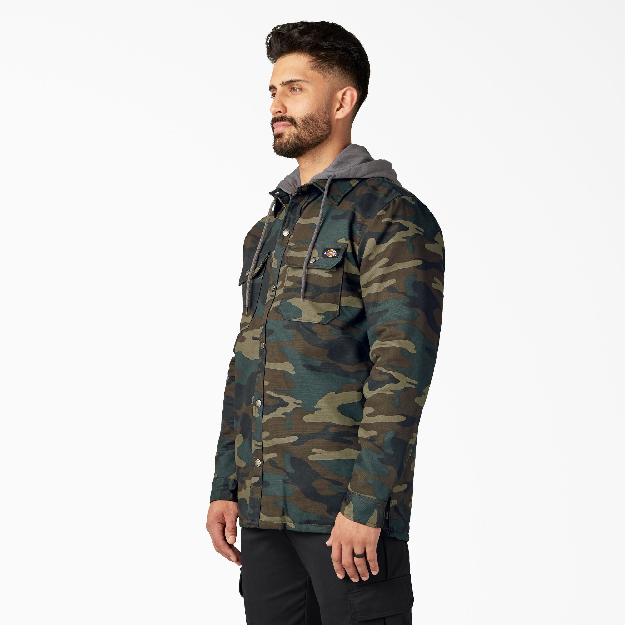 "Water Repellent Duck Hooded Shirt Jacket"
