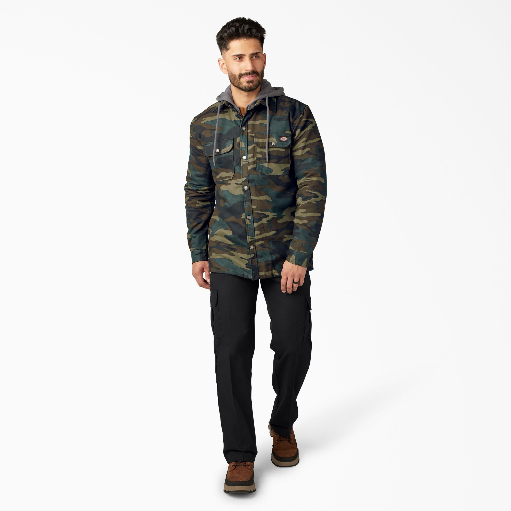 "Water Repellent Duck Hooded Shirt Jacket"