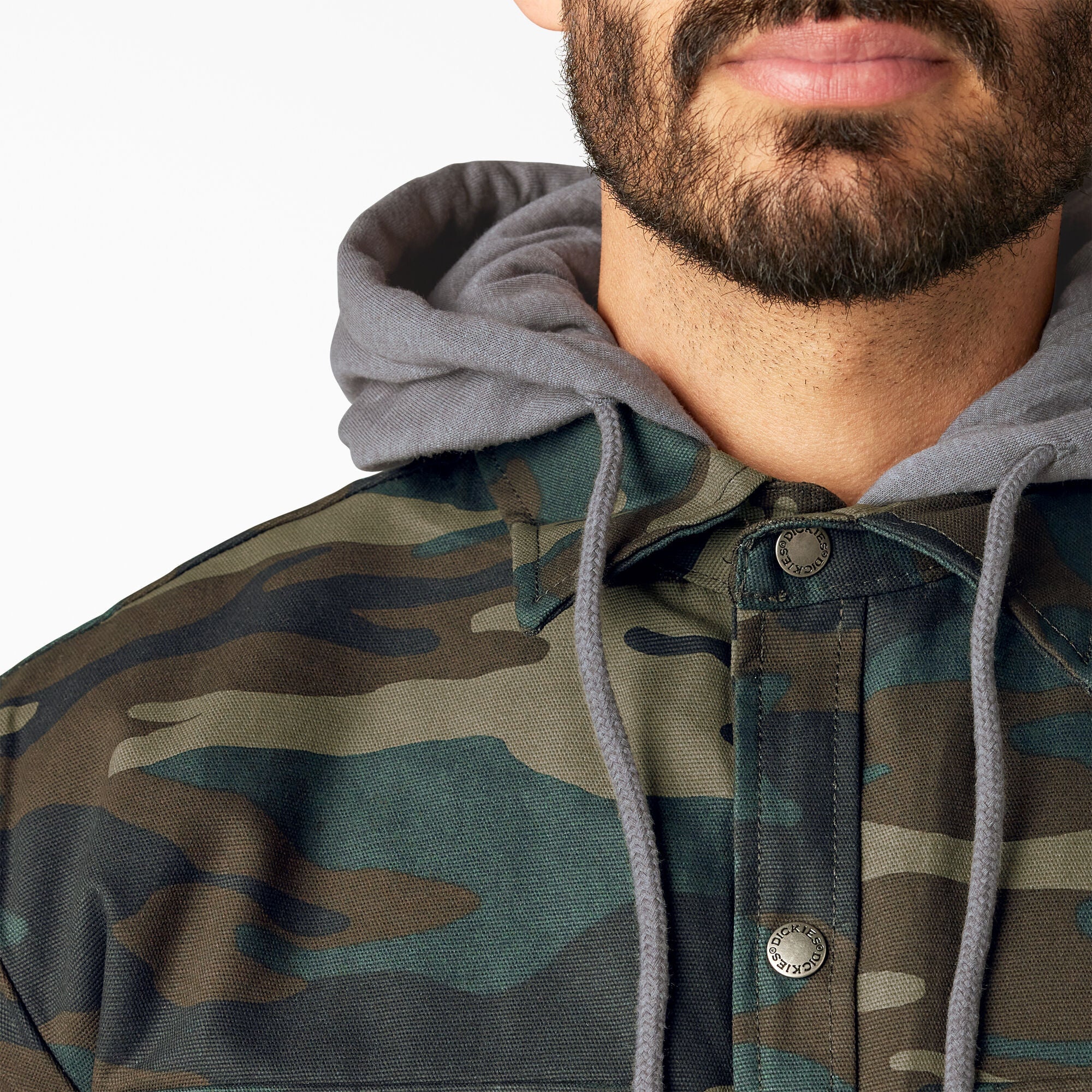 "Water Repellent Duck Hooded Shirt Jacket"