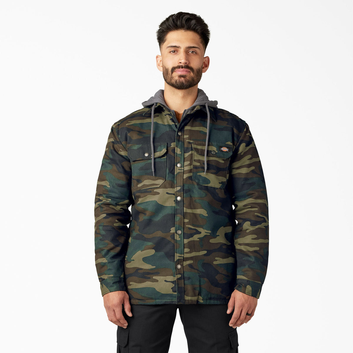 "Water Repellent Duck Hooded Shirt Jacket"