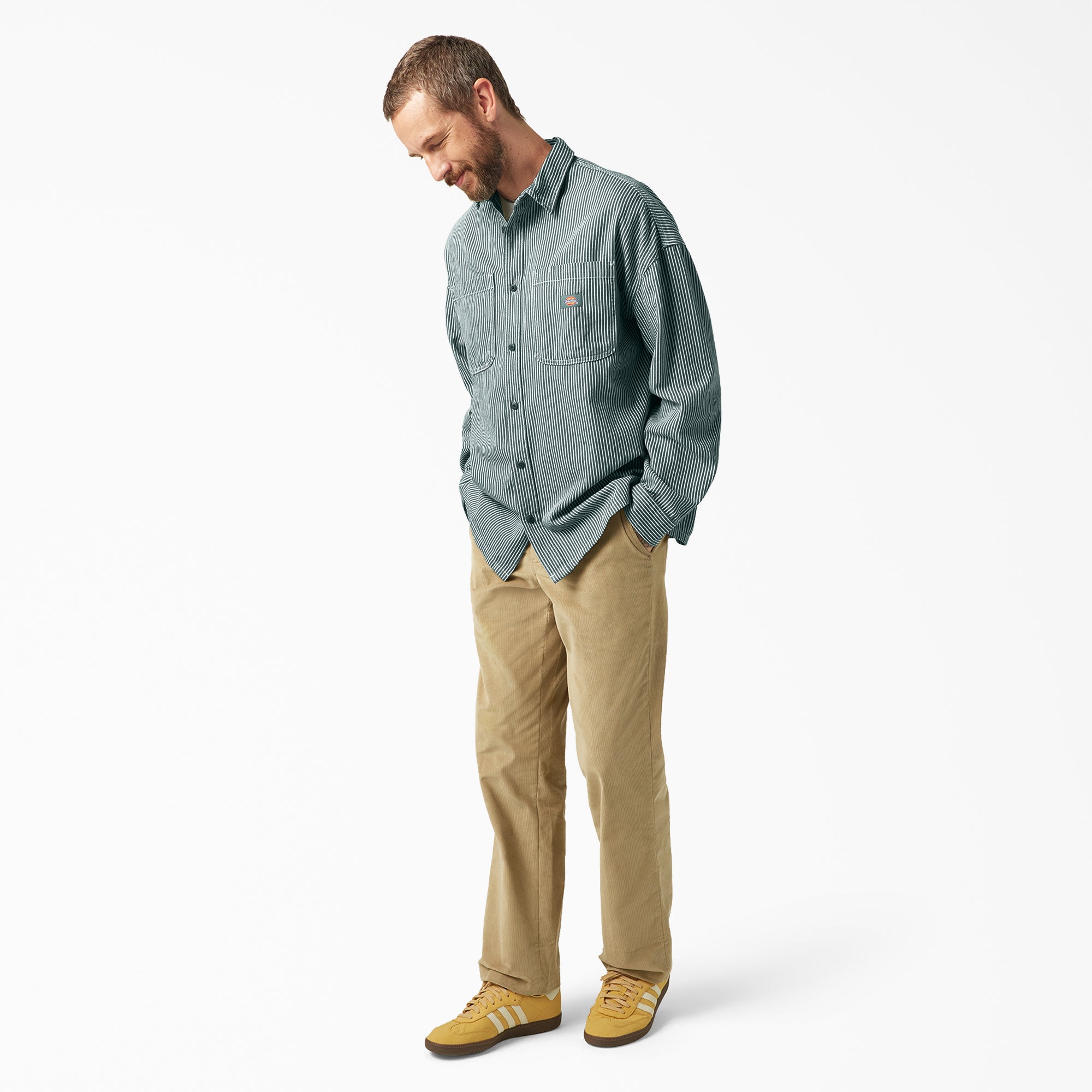 "Hickory Stripe Button-Up Shirt"