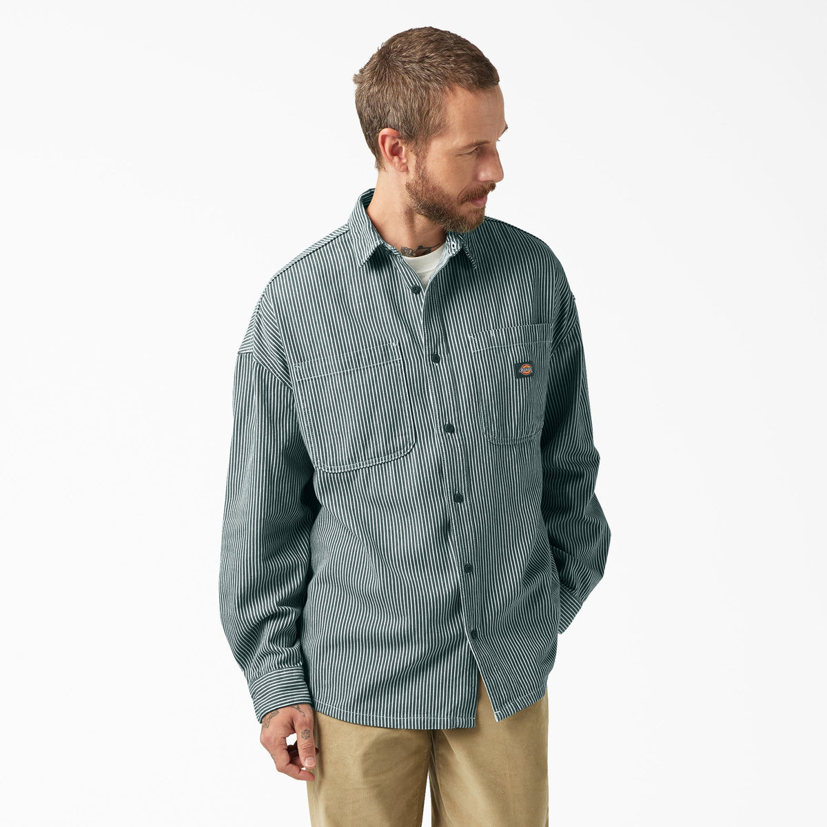 "Hickory Stripe Button-Up Shirt"