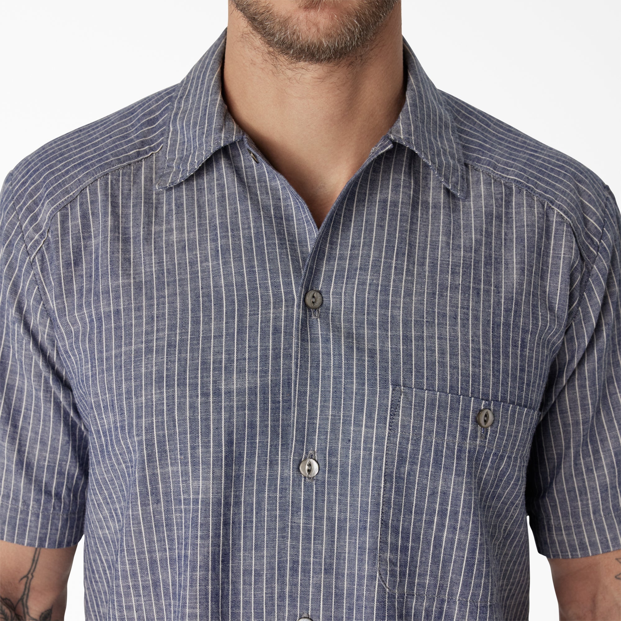 "Dickies 1922 Short Sleeve Striped Chambray Shirt"