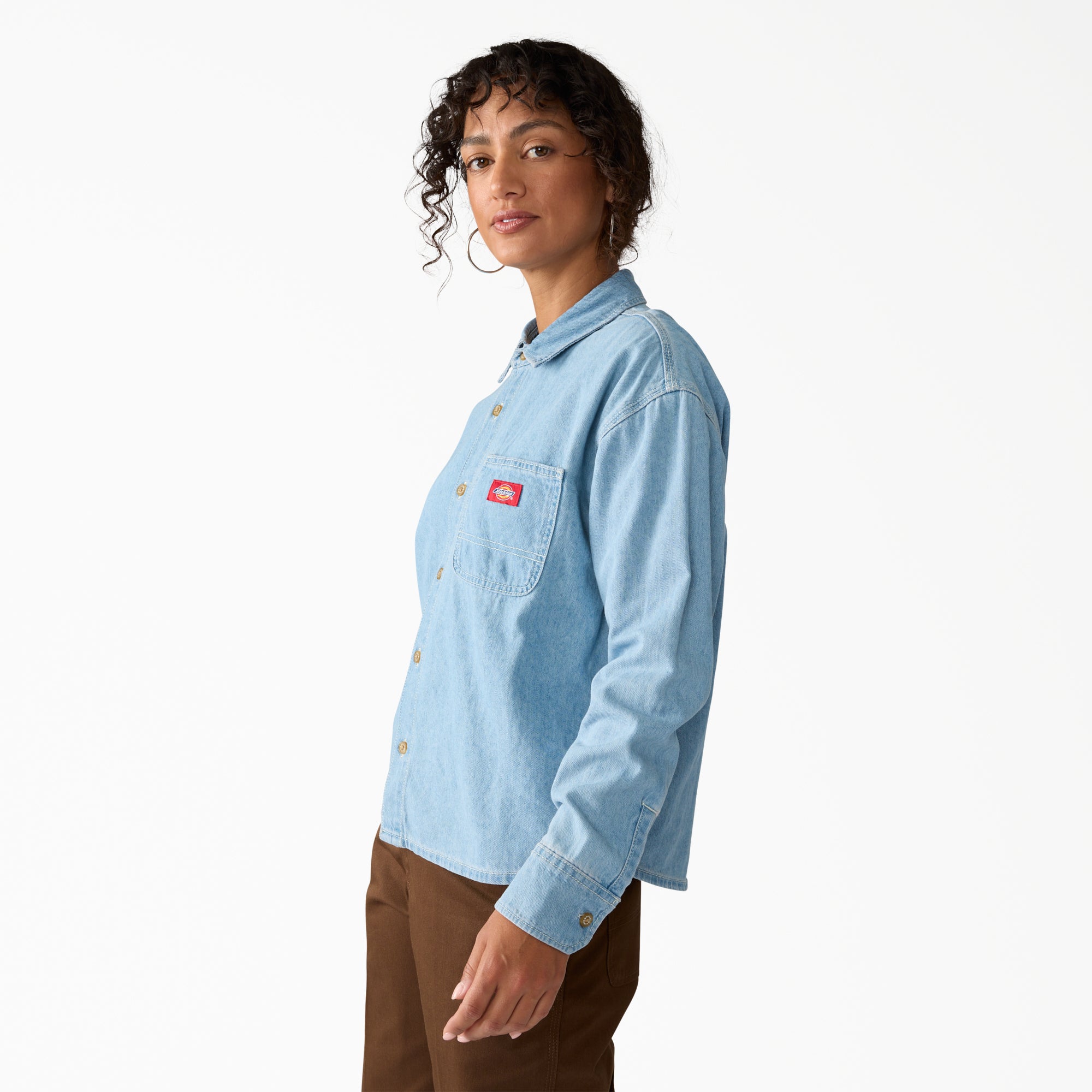 "Women's Lightweight Long Sleeve Denim Shirt"