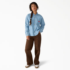"Women's Lightweight Long Sleeve Denim Shirt"