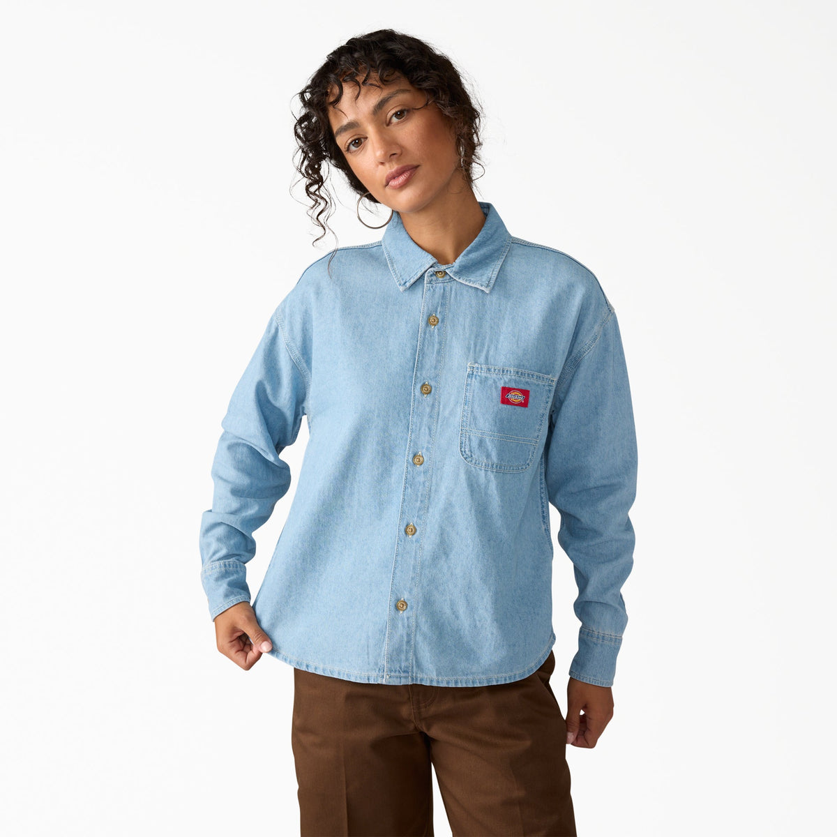 "Women's Lightweight Long Sleeve Denim Shirt"