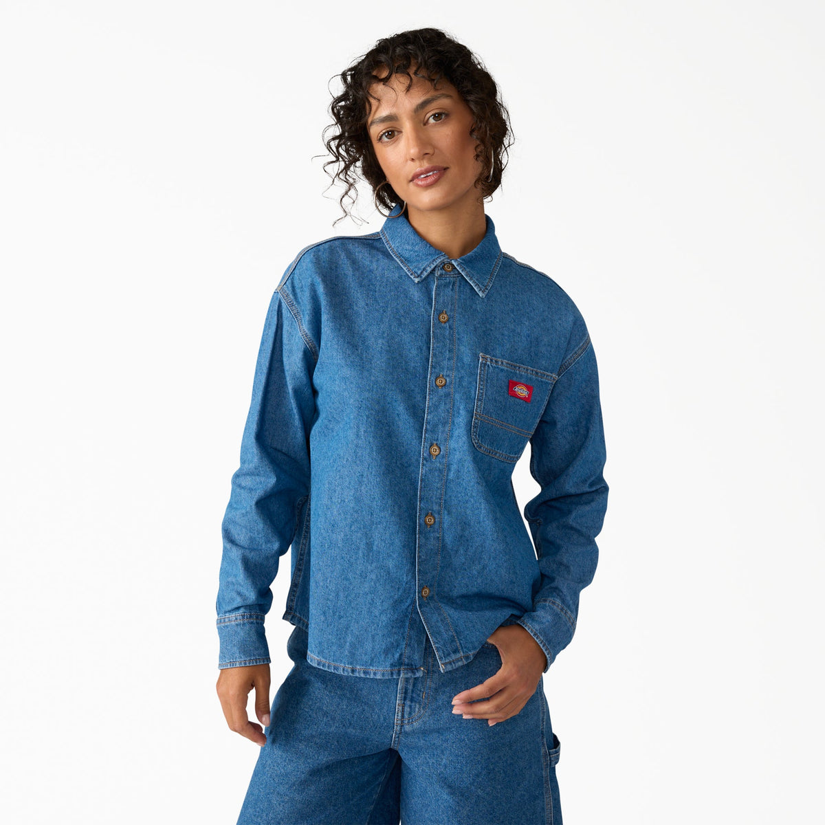 "Women's Lightweight Long Sleeve Denim Shirt"