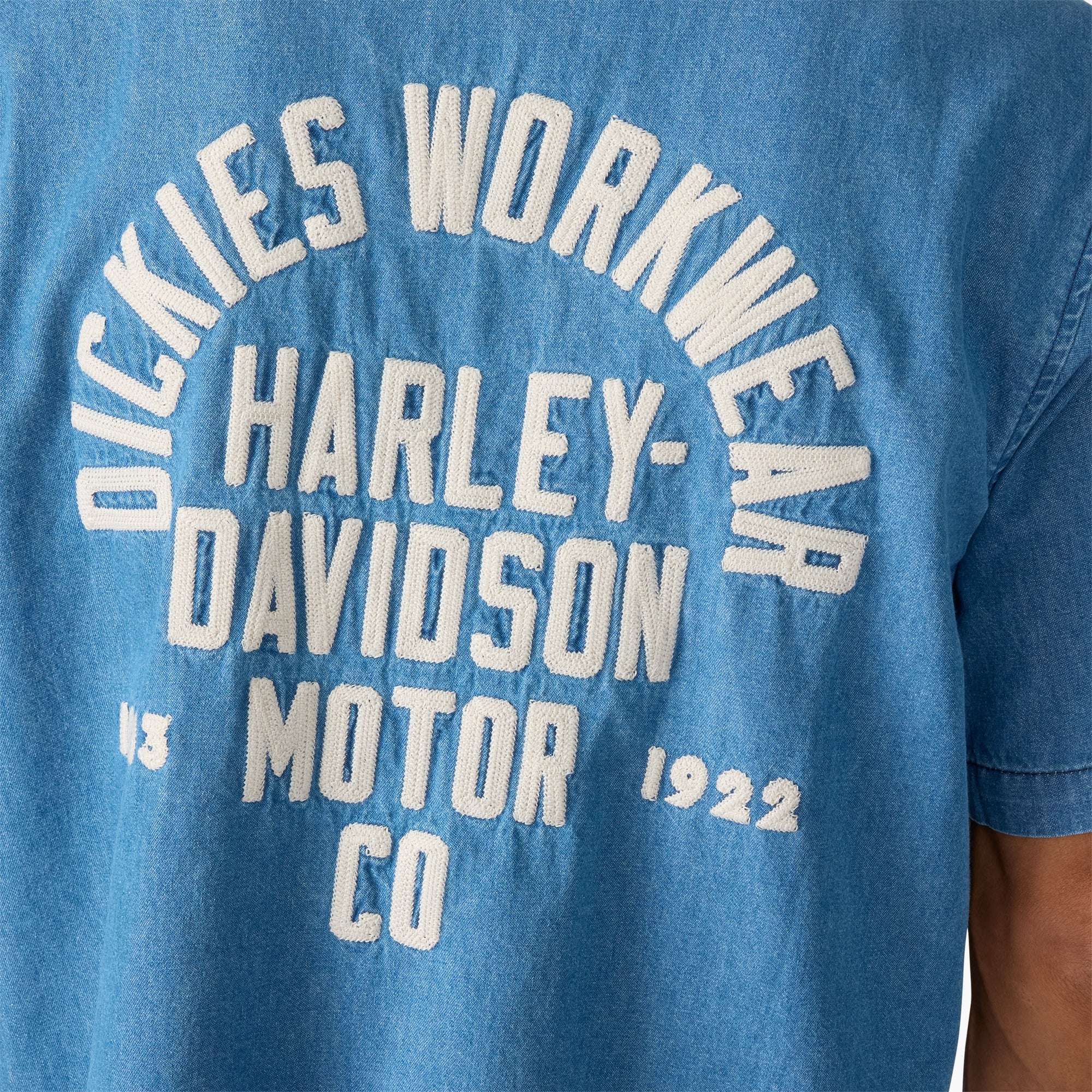 "Dickies x Harley-Davidson® Boxy Fit Chambray Embroidered Work Shirt"