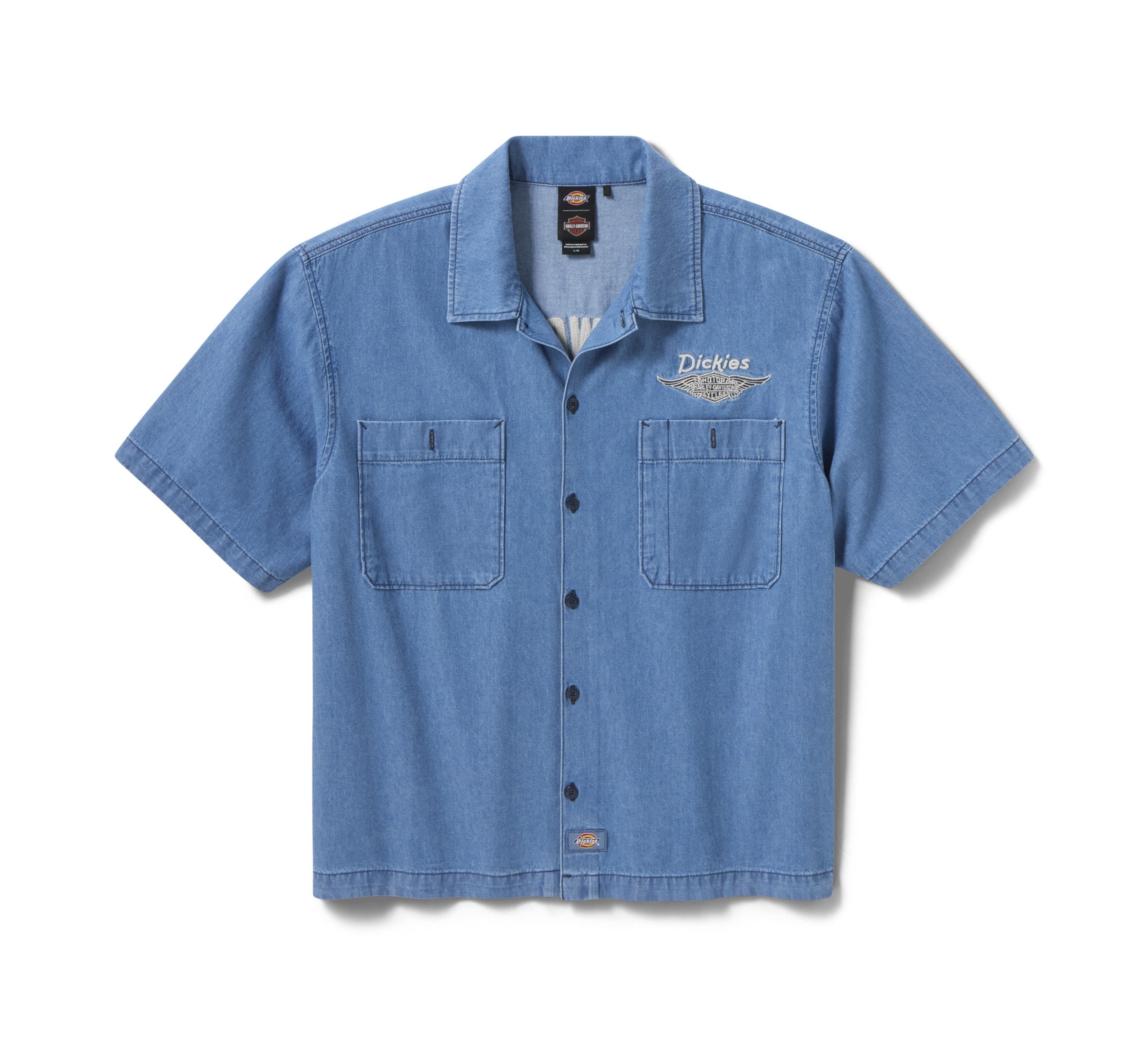 "Dickies x Harley-Davidson® Boxy Fit Chambray Embroidered Work Shirt"