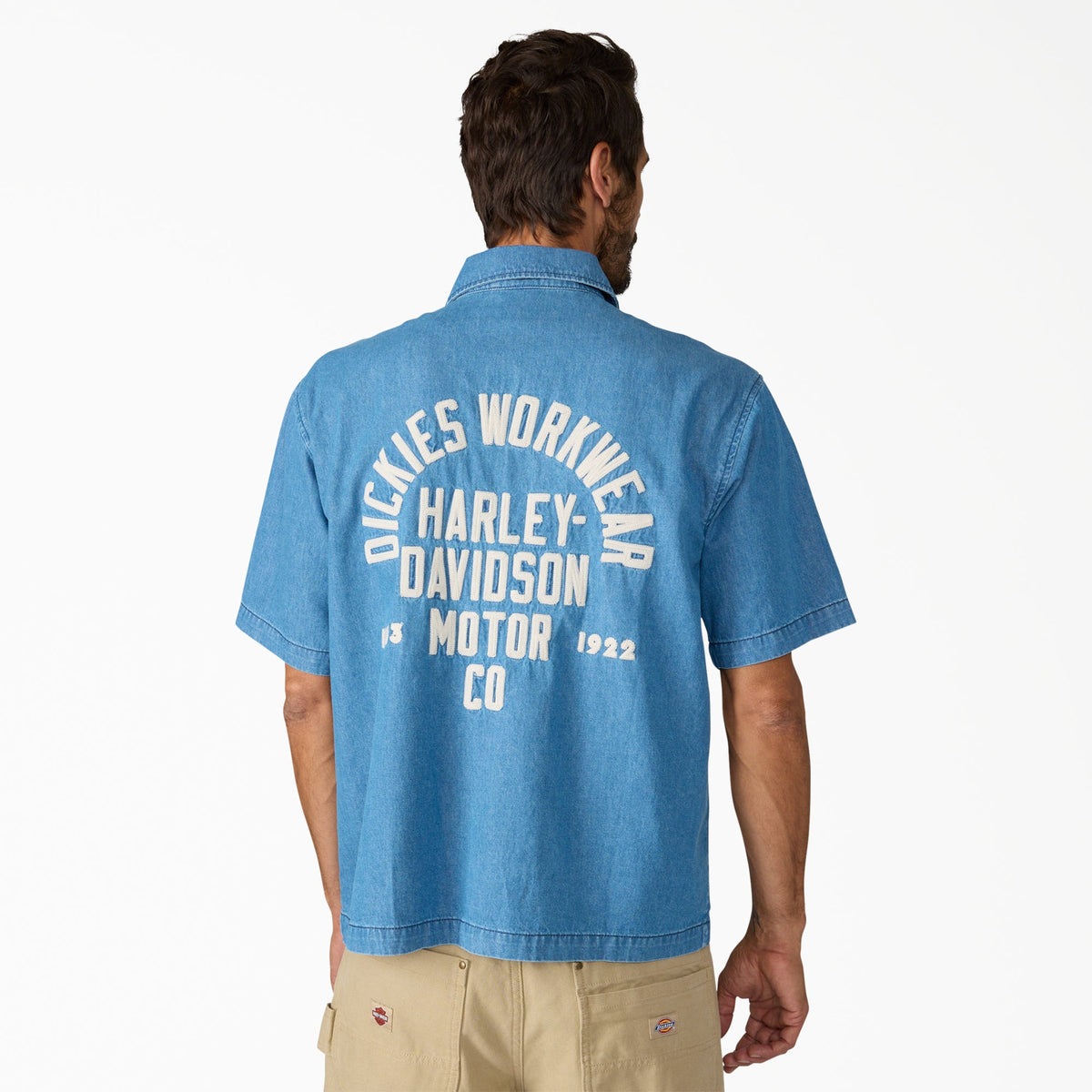 "Dickies x Harley-Davidson® Boxy Fit Chambray Embroidered Work Shirt"