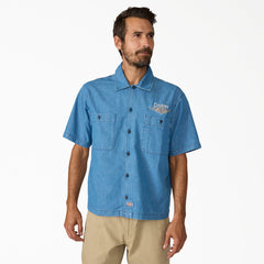 "Dickies x Harley-Davidson® Boxy Fit Chambray Embroidered Work Shirt"