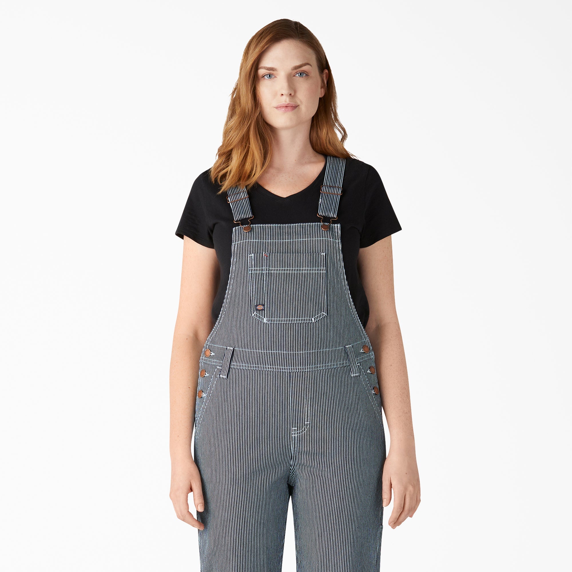 "Women's Hickory Stripe Boyfriend Fit Bib Overalls"