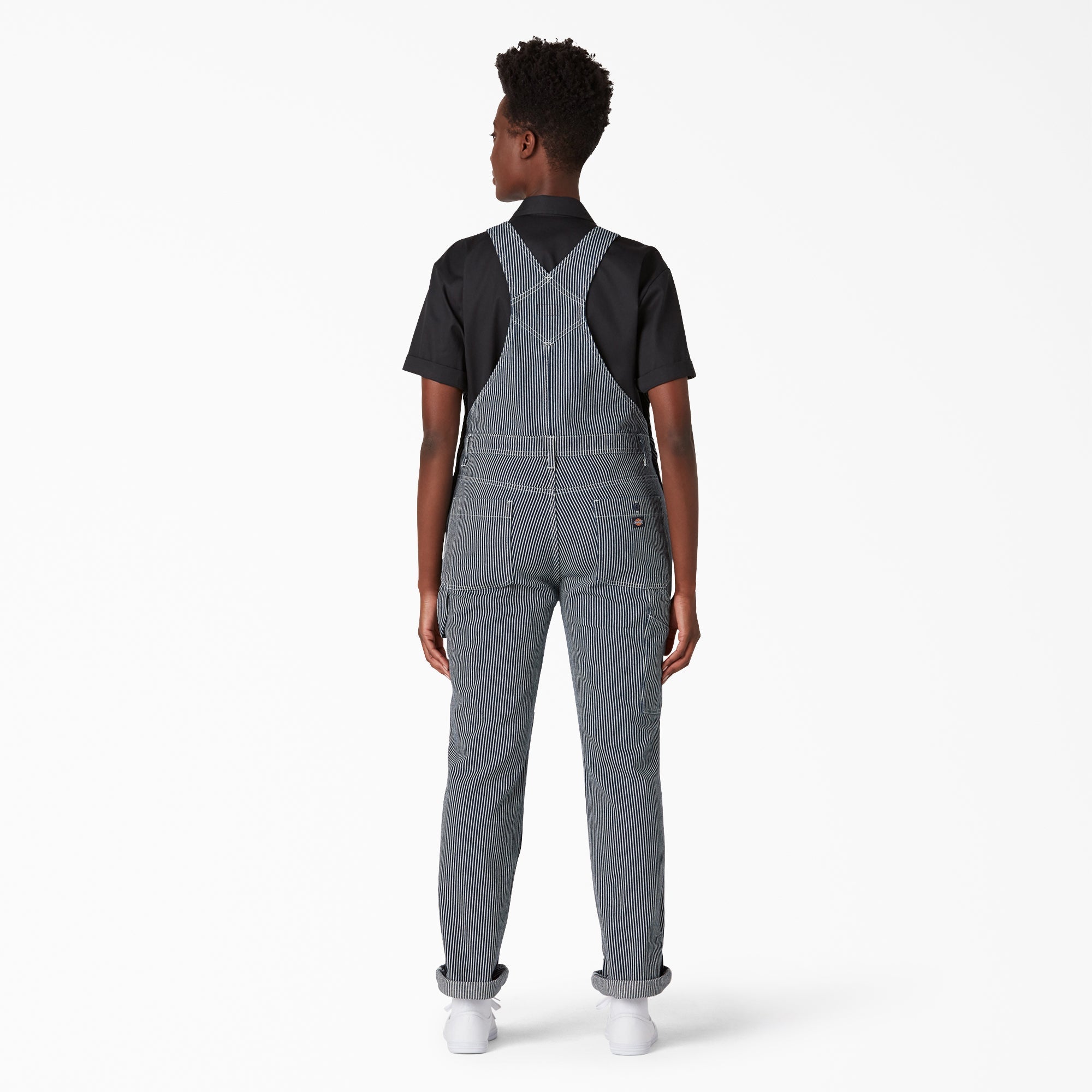 "Women's Hickory Stripe Double Knee Bib Overalls"