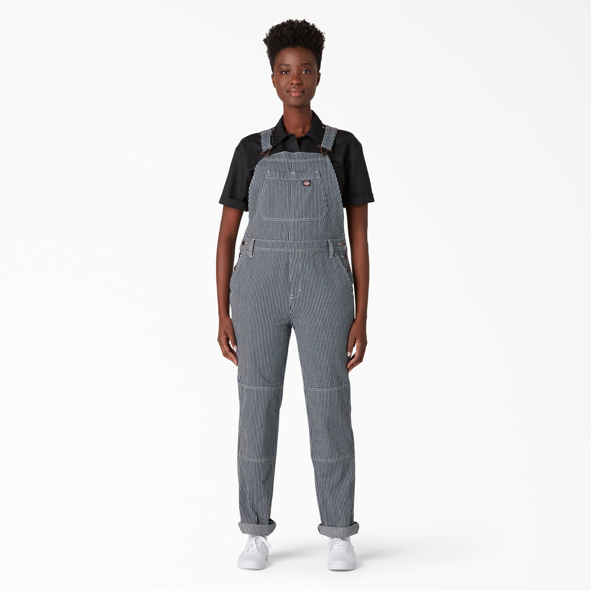 "Women's Hickory Stripe Double Knee Bib Overalls"