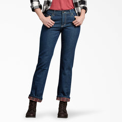 "Women's Denim Flannel Lined Relaxed Fit Jeans"