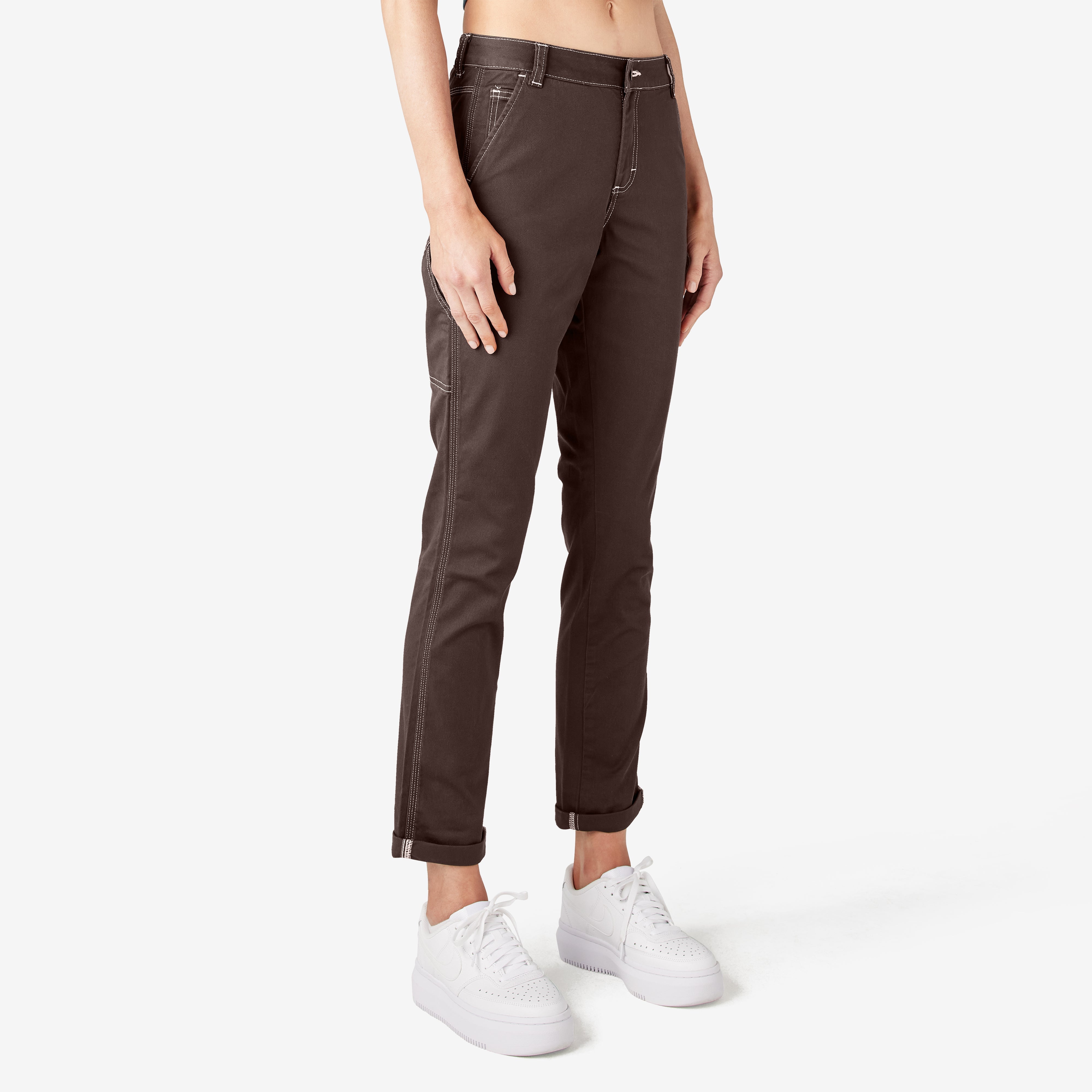 "Women's Slim Straight Fit Roll Hem Carpenter Pants"