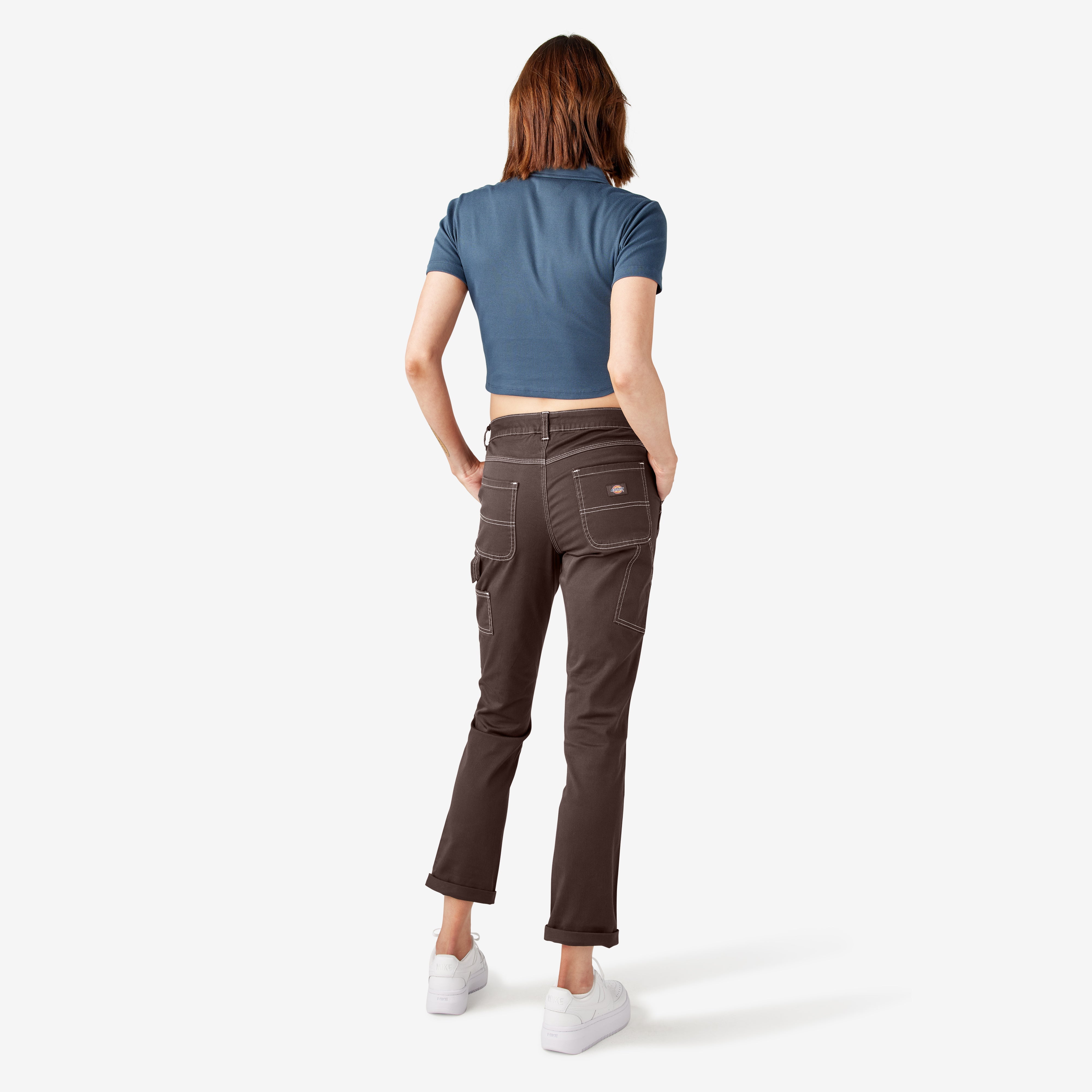 "Women's Slim Straight Fit Roll Hem Carpenter Pants"