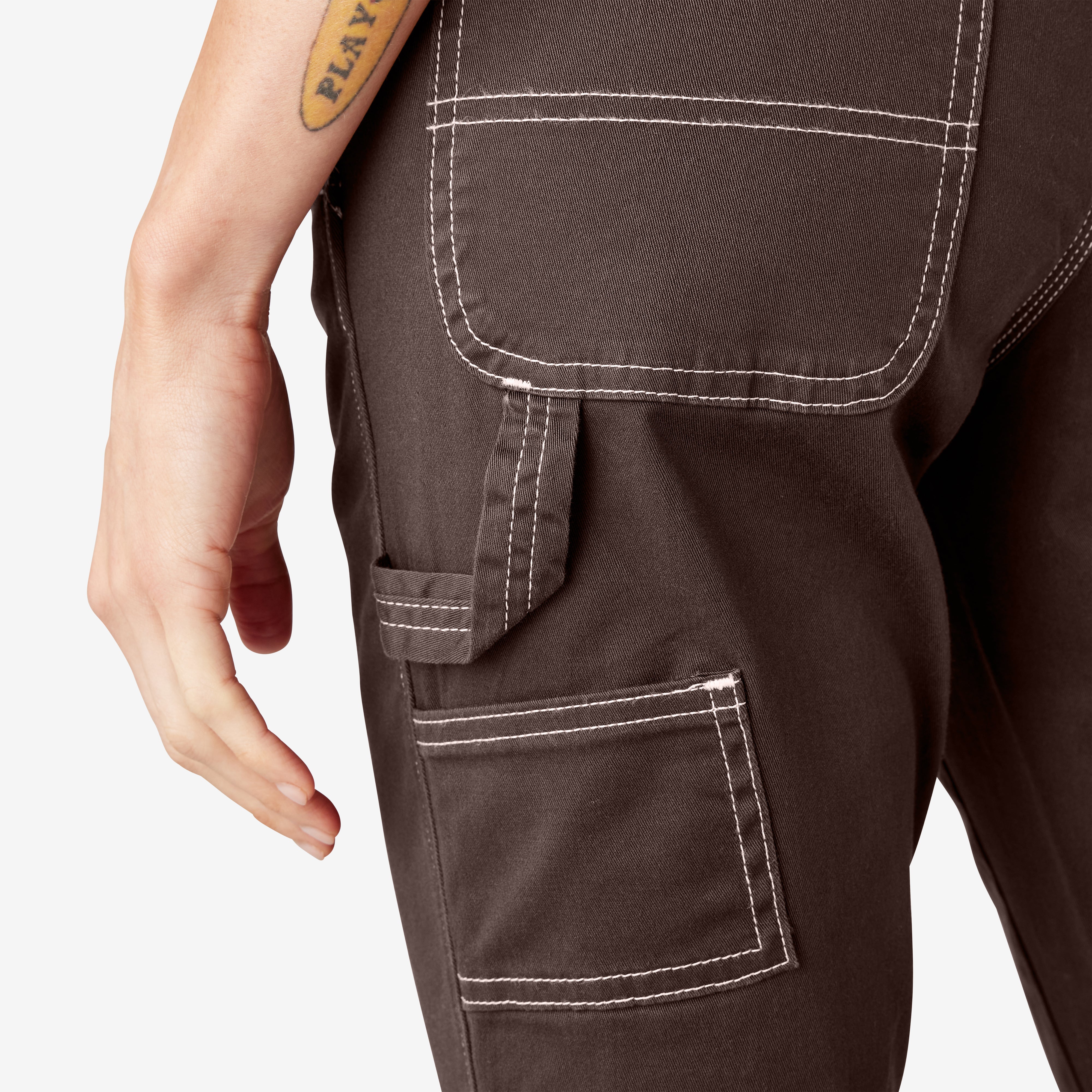 "Women's Slim Straight Fit Roll Hem Carpenter Pants"