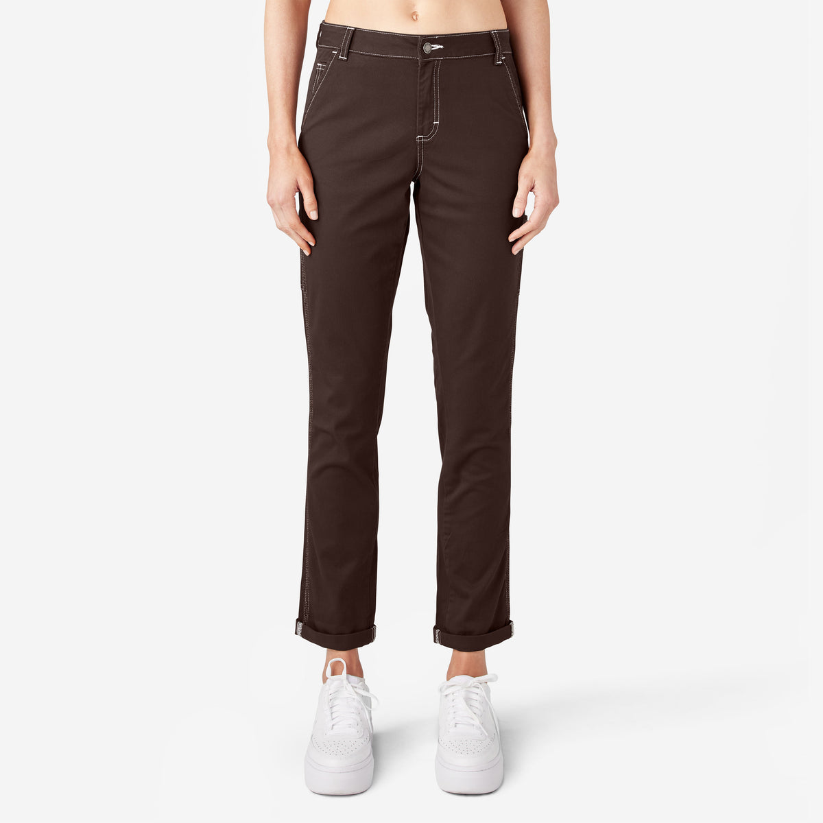 "Women's Slim Straight Fit Roll Hem Carpenter Pants"