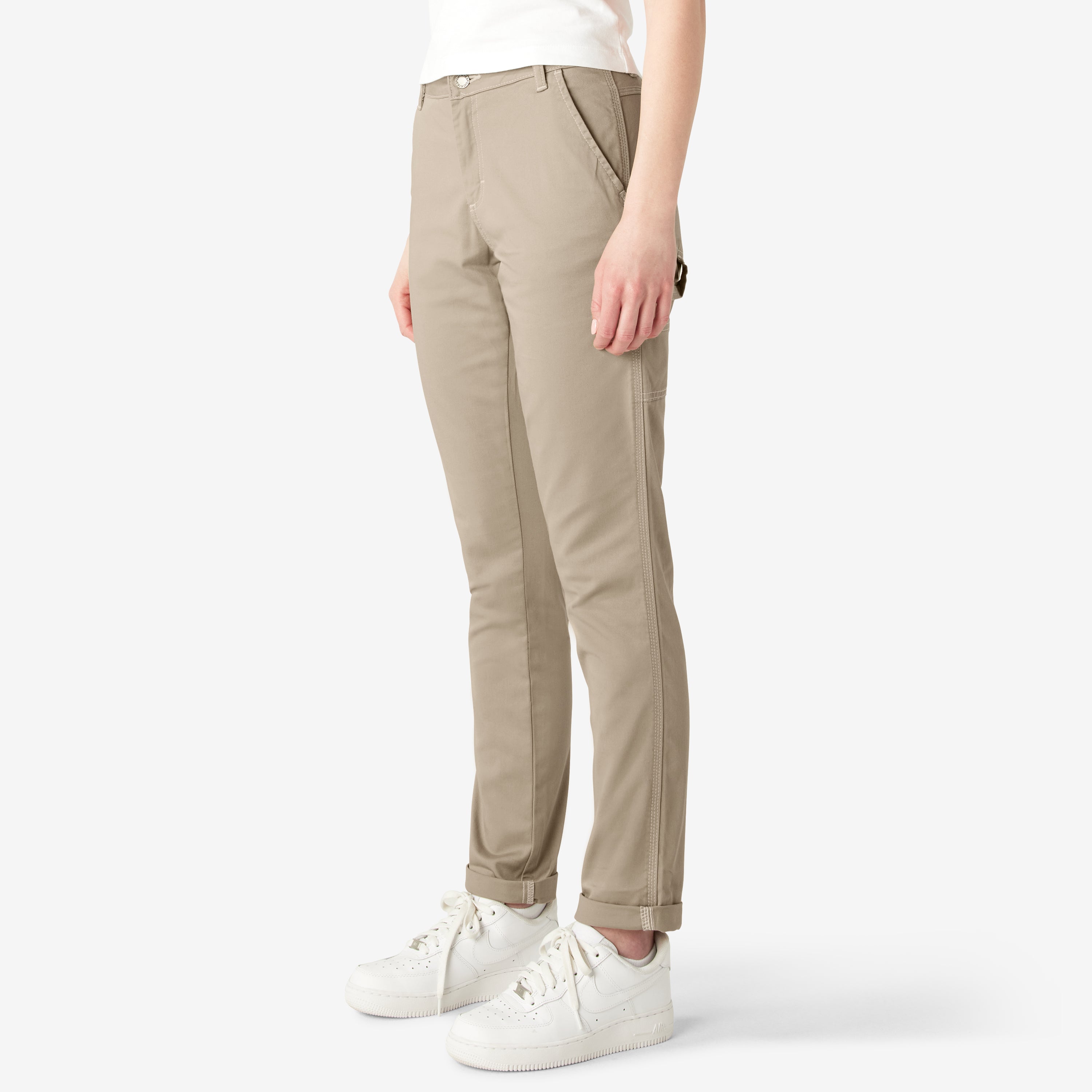 "Women's Slim Straight Fit Roll Hem Carpenter Pants"