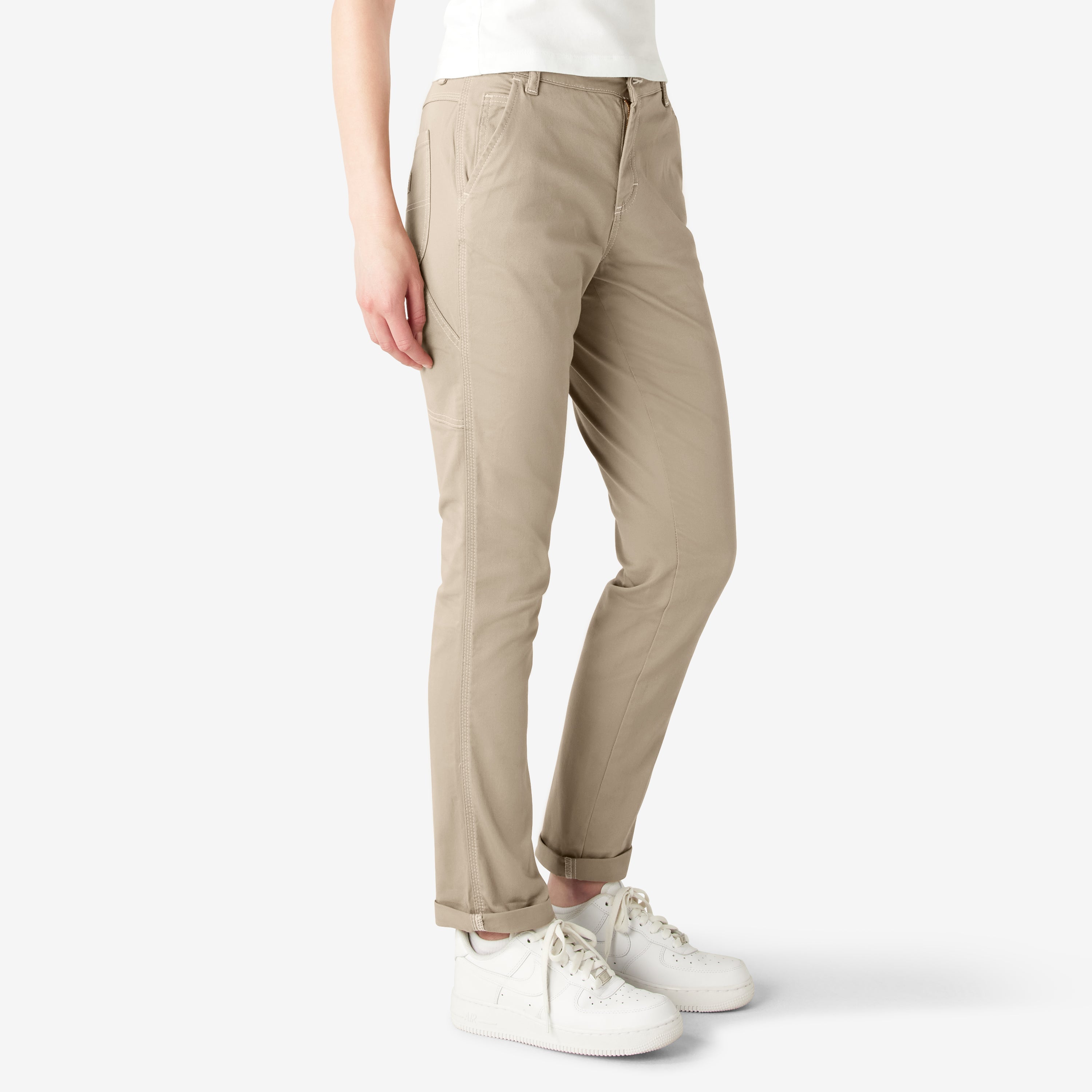 "Women's Slim Straight Fit Roll Hem Carpenter Pants"