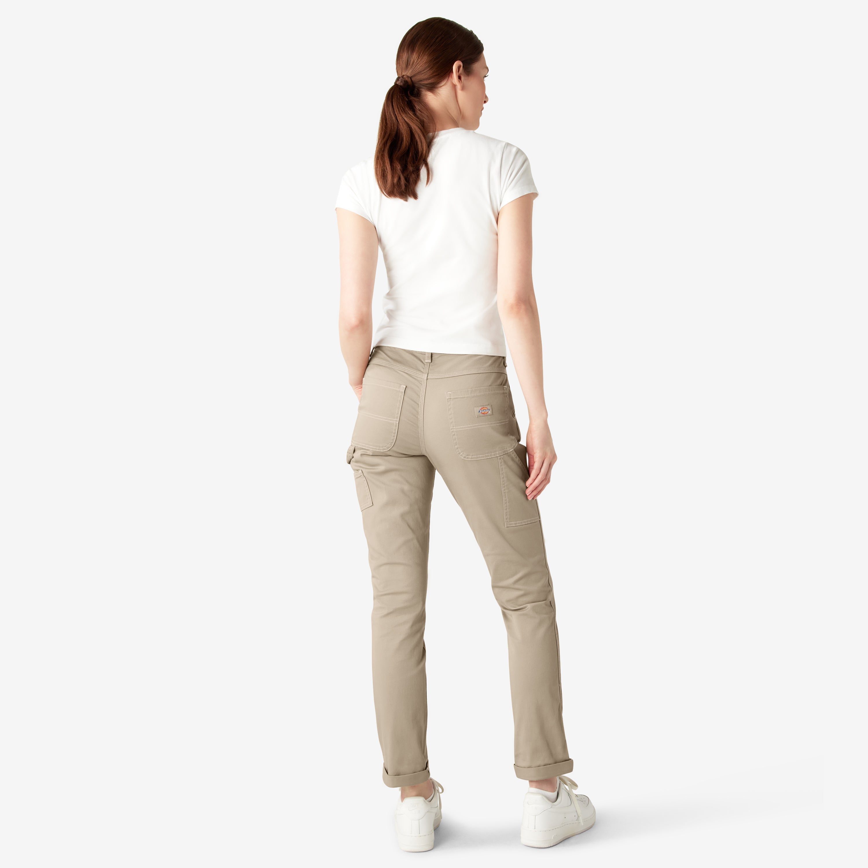 "Women's Slim Straight Fit Roll Hem Carpenter Pants"