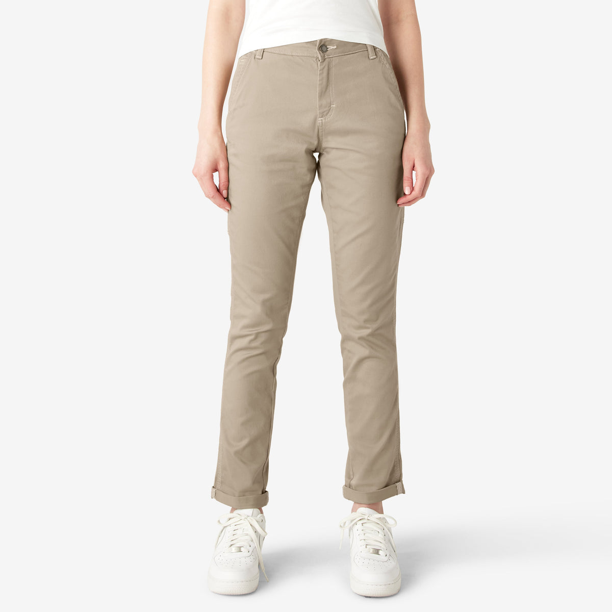 "Women's Slim Straight Fit Roll Hem Carpenter Pants"