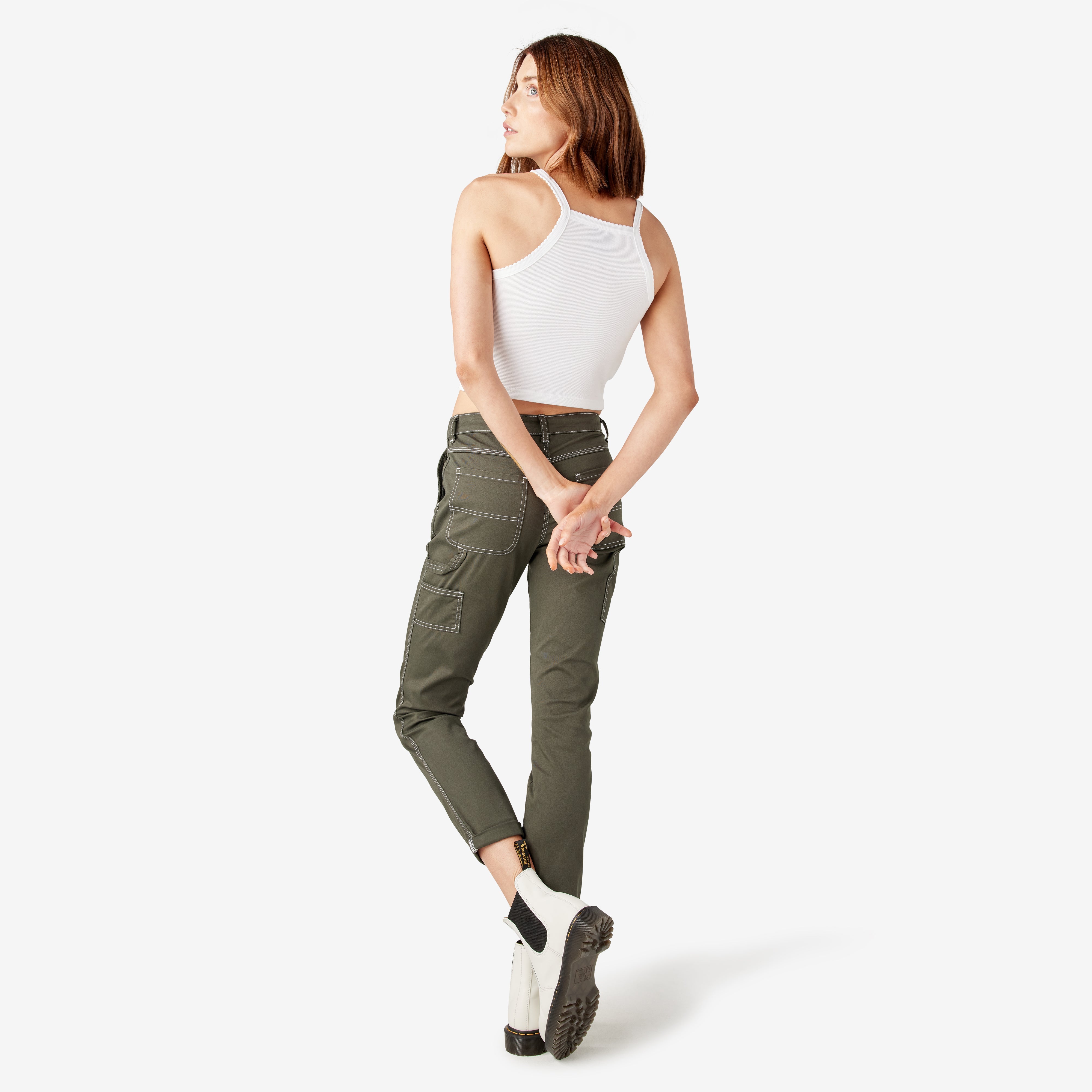 "Women's Slim Straight Fit Roll Hem Carpenter Pants"